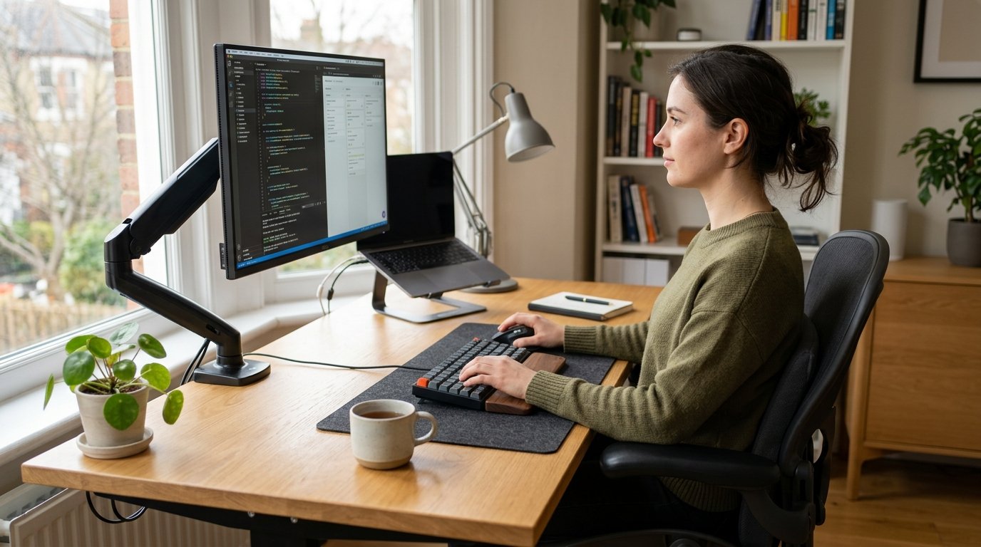 Neutral Body Posture Ergonomic Remote Work Setup - 90 Degree Spine Alignment