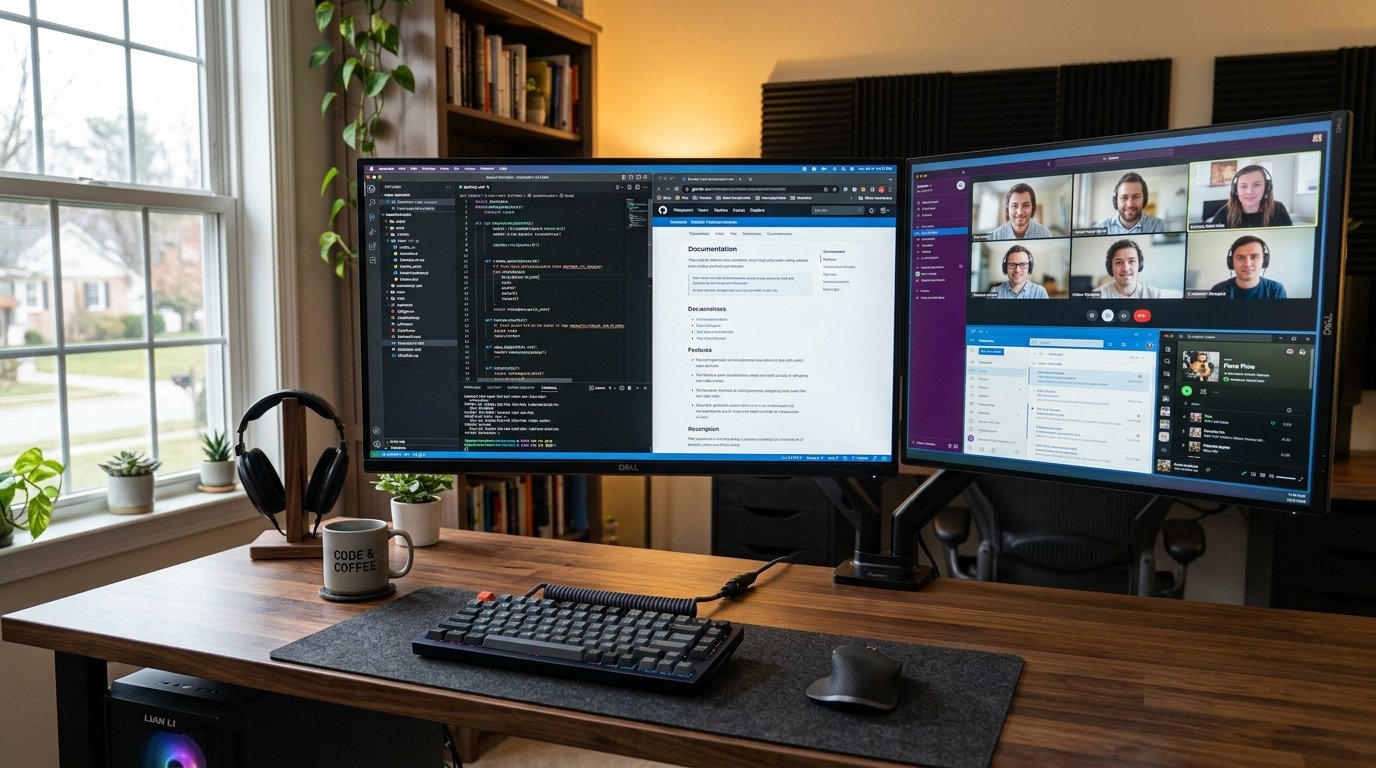 Dual Monitor Remote Work Setup - Primary Screen Centered Alignment