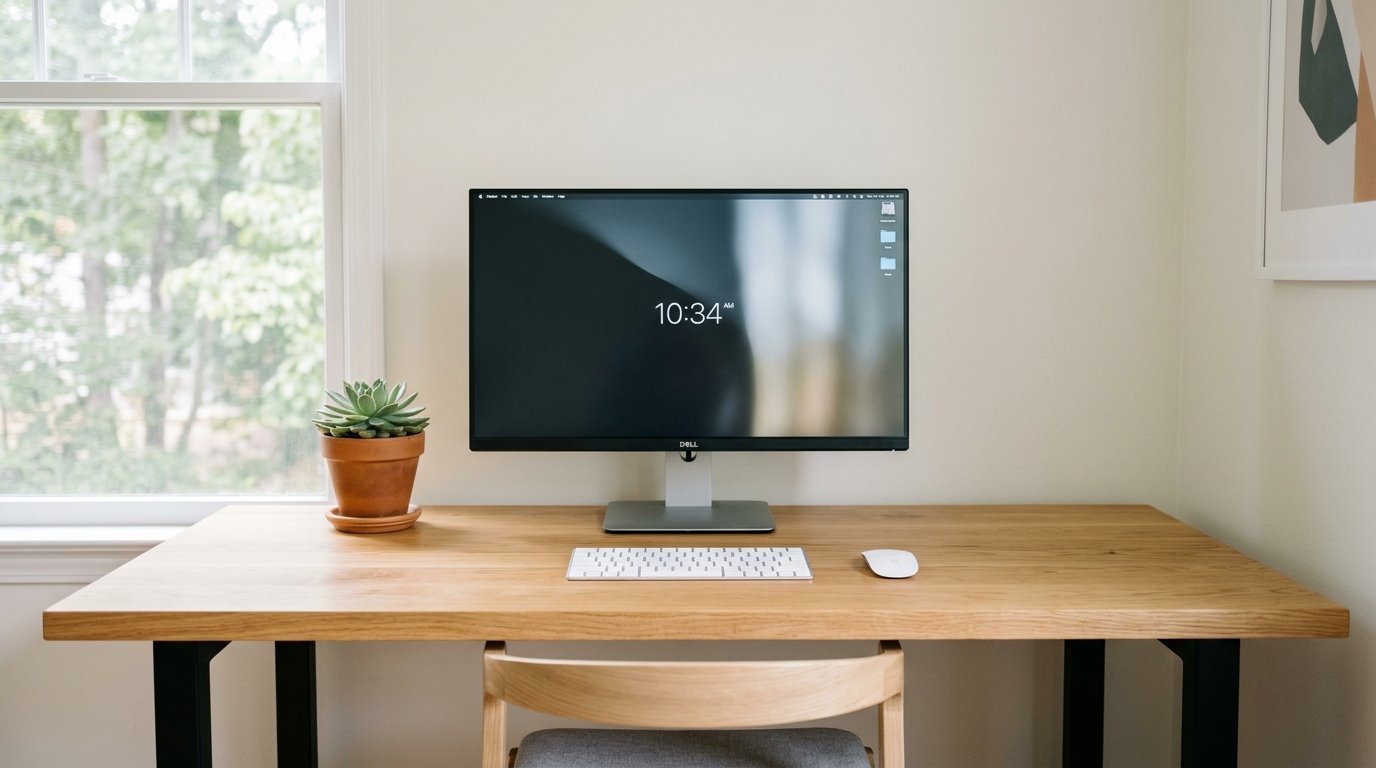 Single Cable Docking Minimalist Remote Work Setup - USB-C Hub Connection