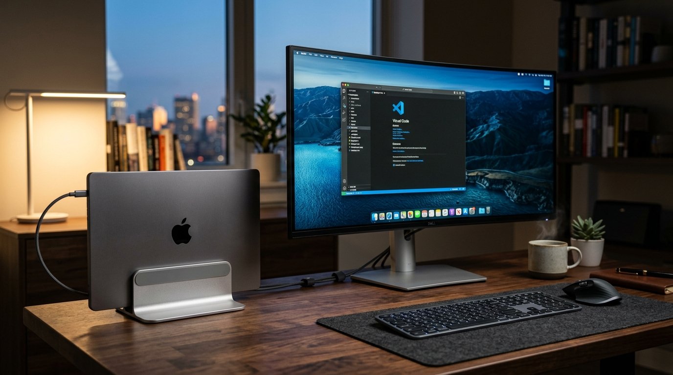 Clamshell Vertical Stand Macbook Remote Work Setup - Aluminum Laptop Holder