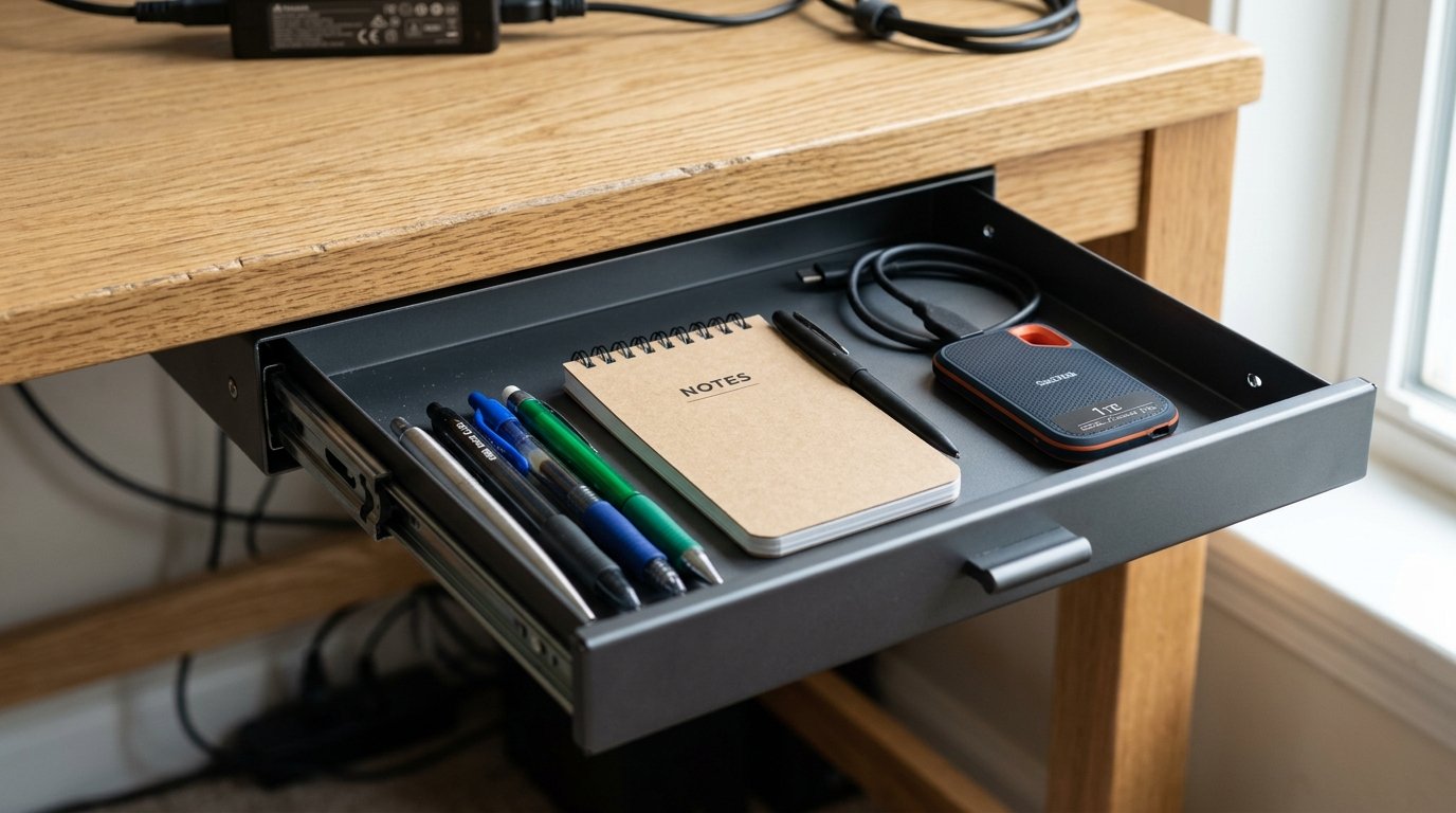 Concealed Cable Tray Minimalist Remote Work Setup - Under Desk Cable Raceway