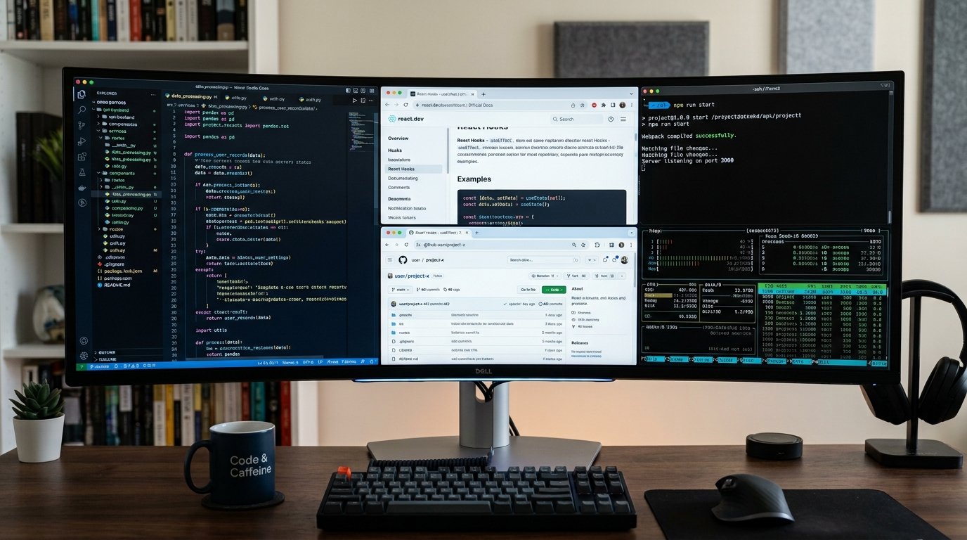 Virtual Window Grid Ultrawide Monitor Remote Work Setup - PowerToys FancyZones Layout