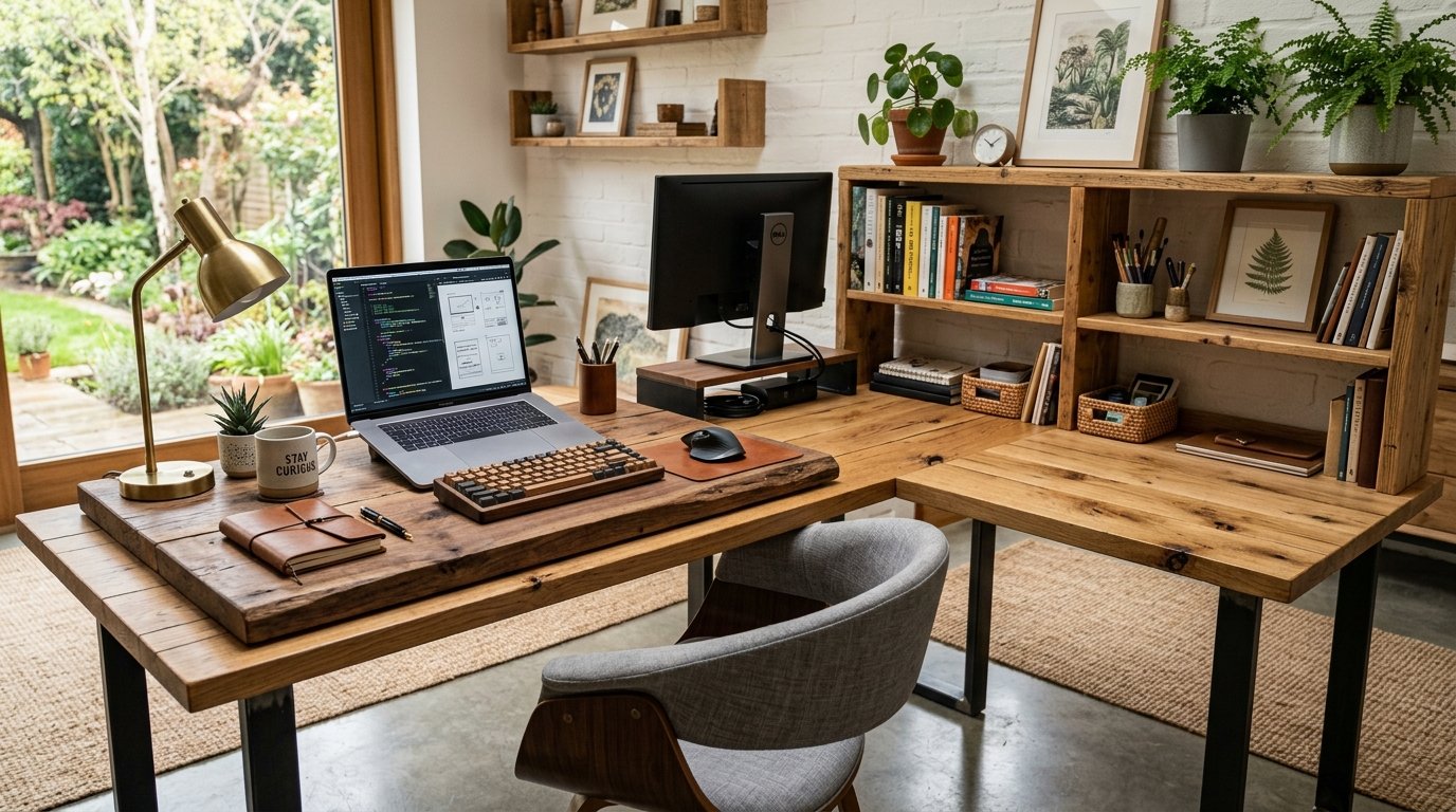 Repurposed Furniture Budget Remote Work Setup - Solid Wood Surface