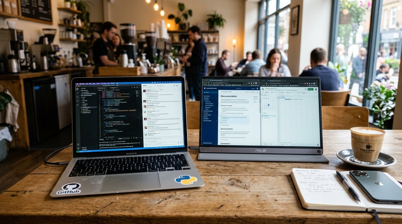 Dual Screen Laptop Remote Work Setup - USB-C Portable Monitor