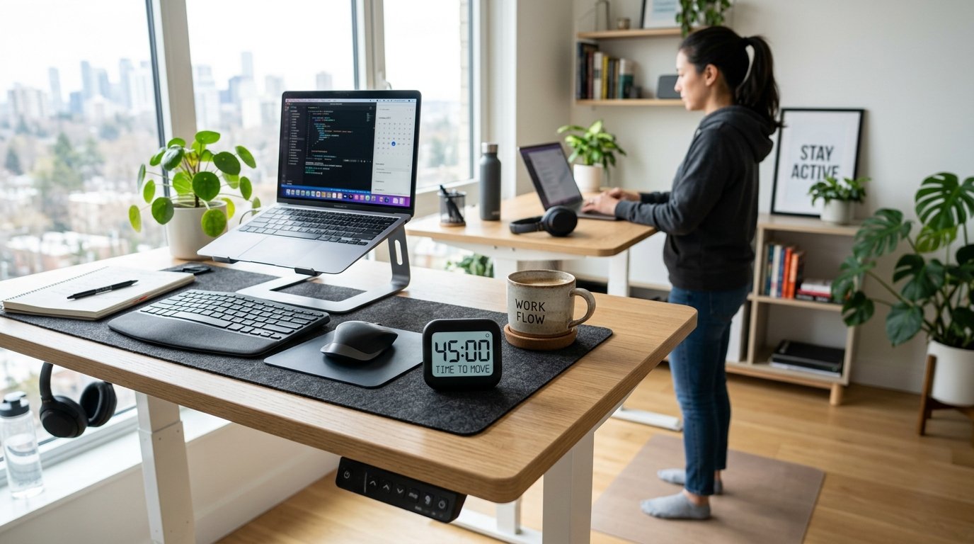 Healthy Standing Desk Remote Work Setup - 20 8 2 Sit Stand Interval Ratio