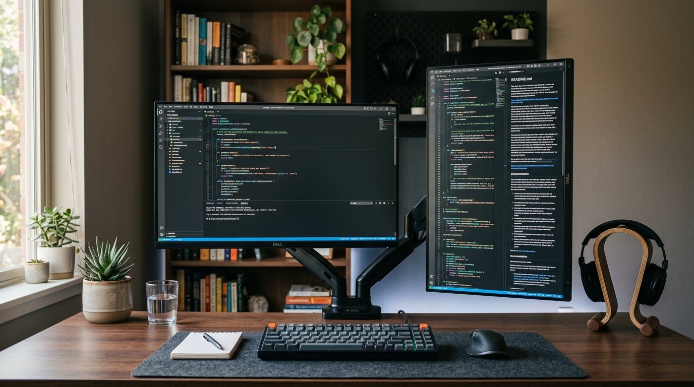 Dual Monitor Remote Work Setup - Vertical Portrait Monitor Hack