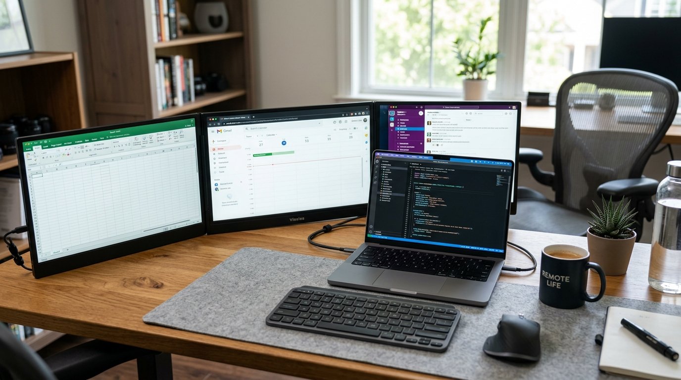 Mobile Second Screen Portable Remote Work Setup - Portable Tri-Fold USB-C Display