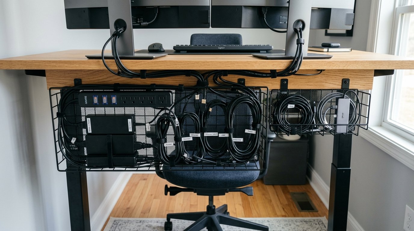 Cable Management Basket Budget Remote Work Setup - Under-Desk Wire Tray
