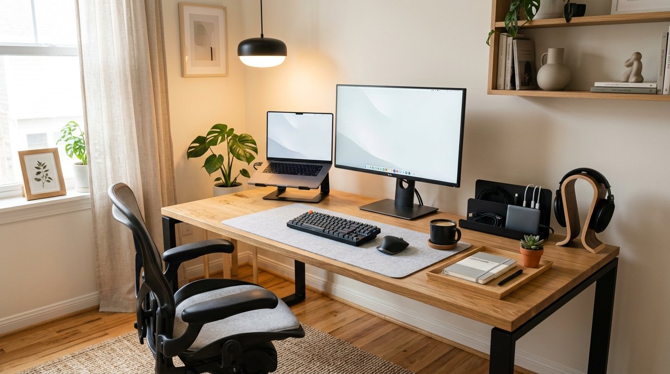 Wireless Peripheral Pair Minimalist Remote Work Setup - Compact Mechanical Keyboard