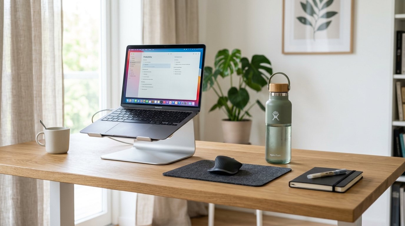 Stable Laptop Remote Work Setup - Flat Surface Workstation