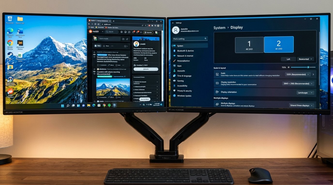 Dual Monitor Remote Work Setup - 4K Text Display Scaling