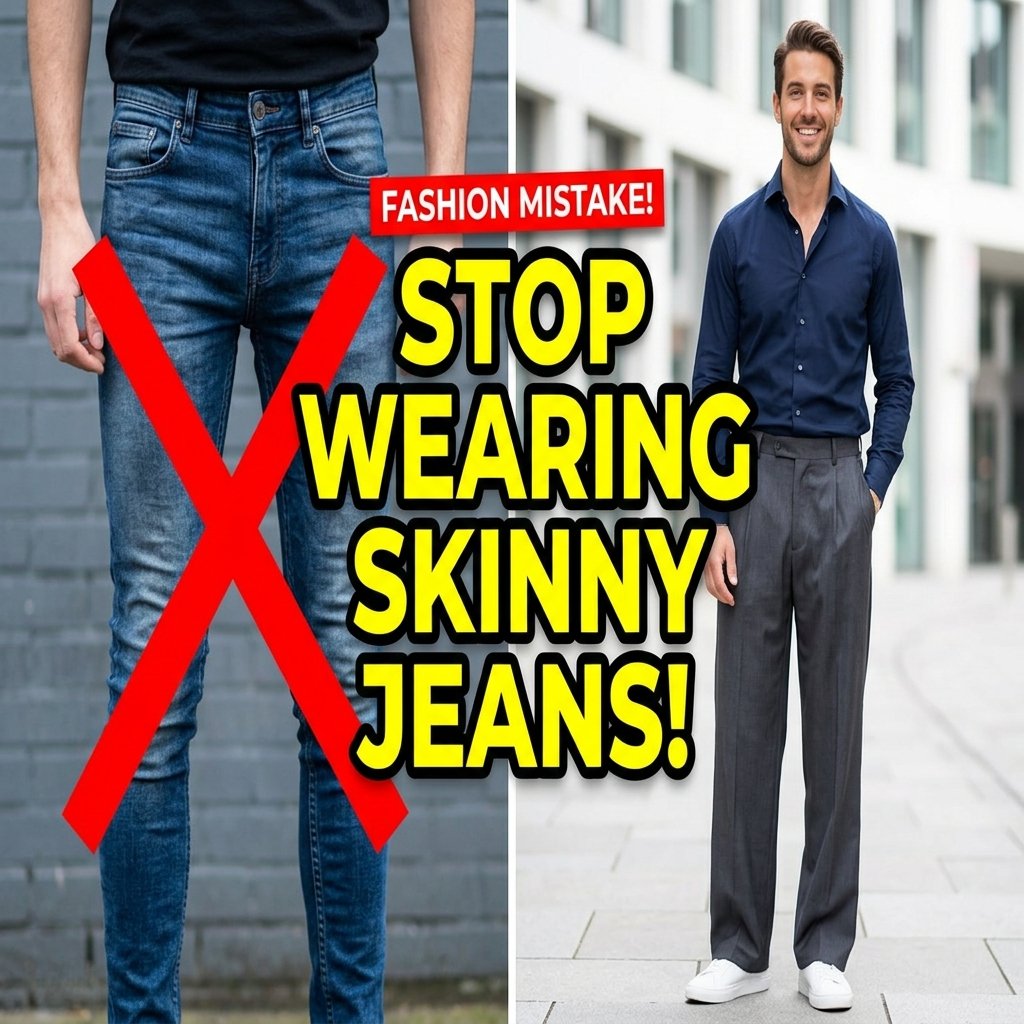 A stylish man wearing wide leg trousers men instead of skinny jeans