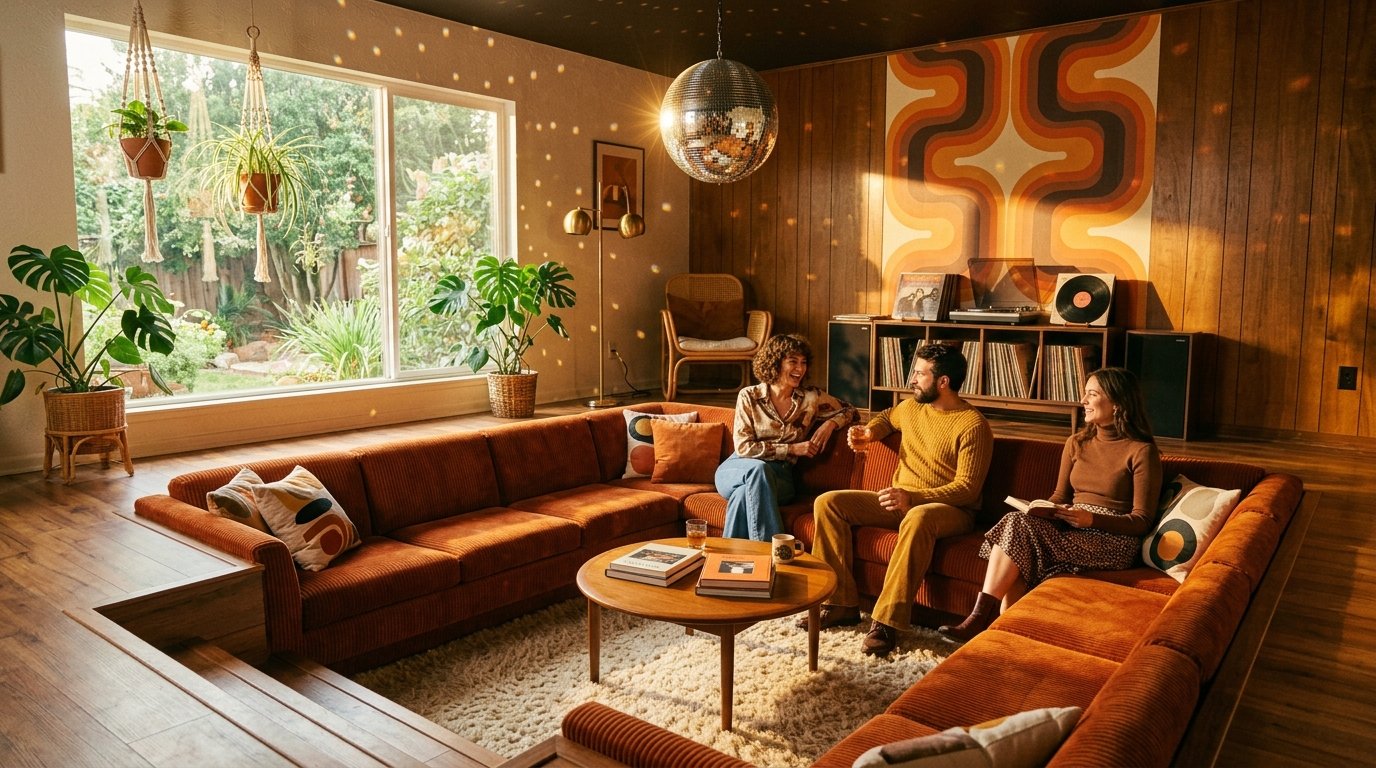 70s revival home decor styles lounge area