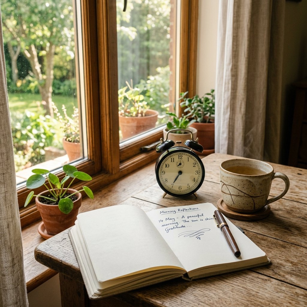 Analog Morning Routine During Digital Detox analog morning routine with journal, tea and no phone