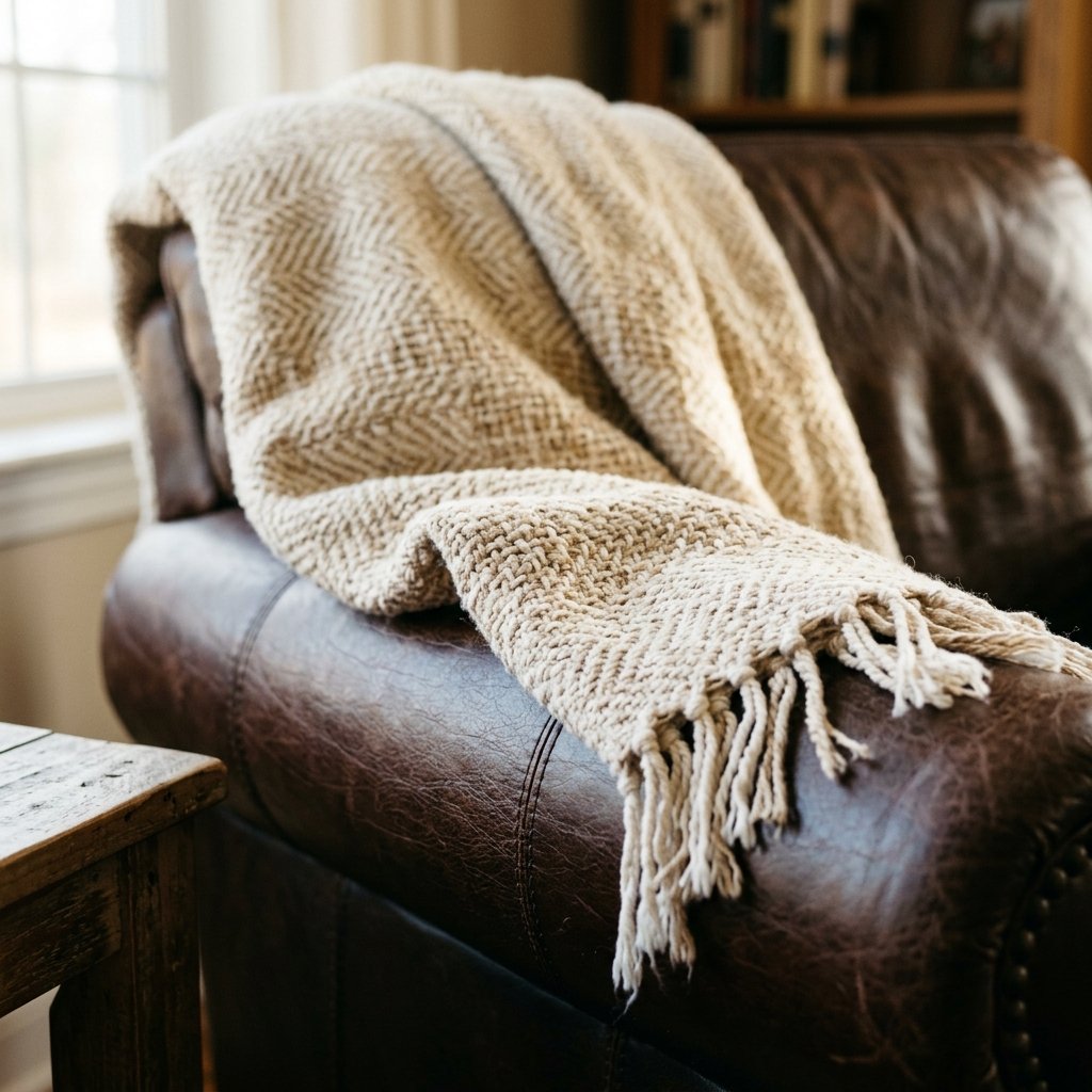 layering textures and colors with a woven throw