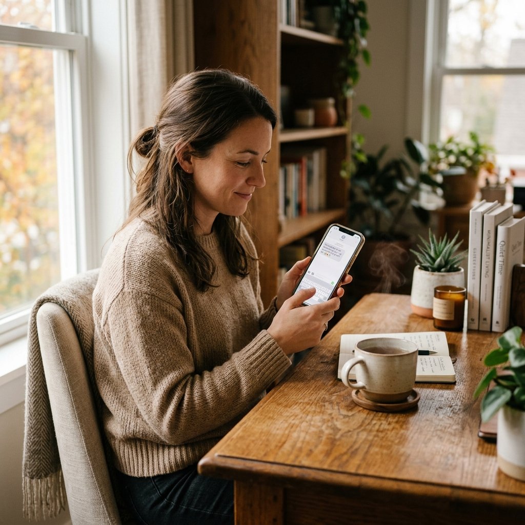 Digital Detox Step 1: Give People a 24-Hour Notice woman sending last message to notify friends before 48-hour digital detox