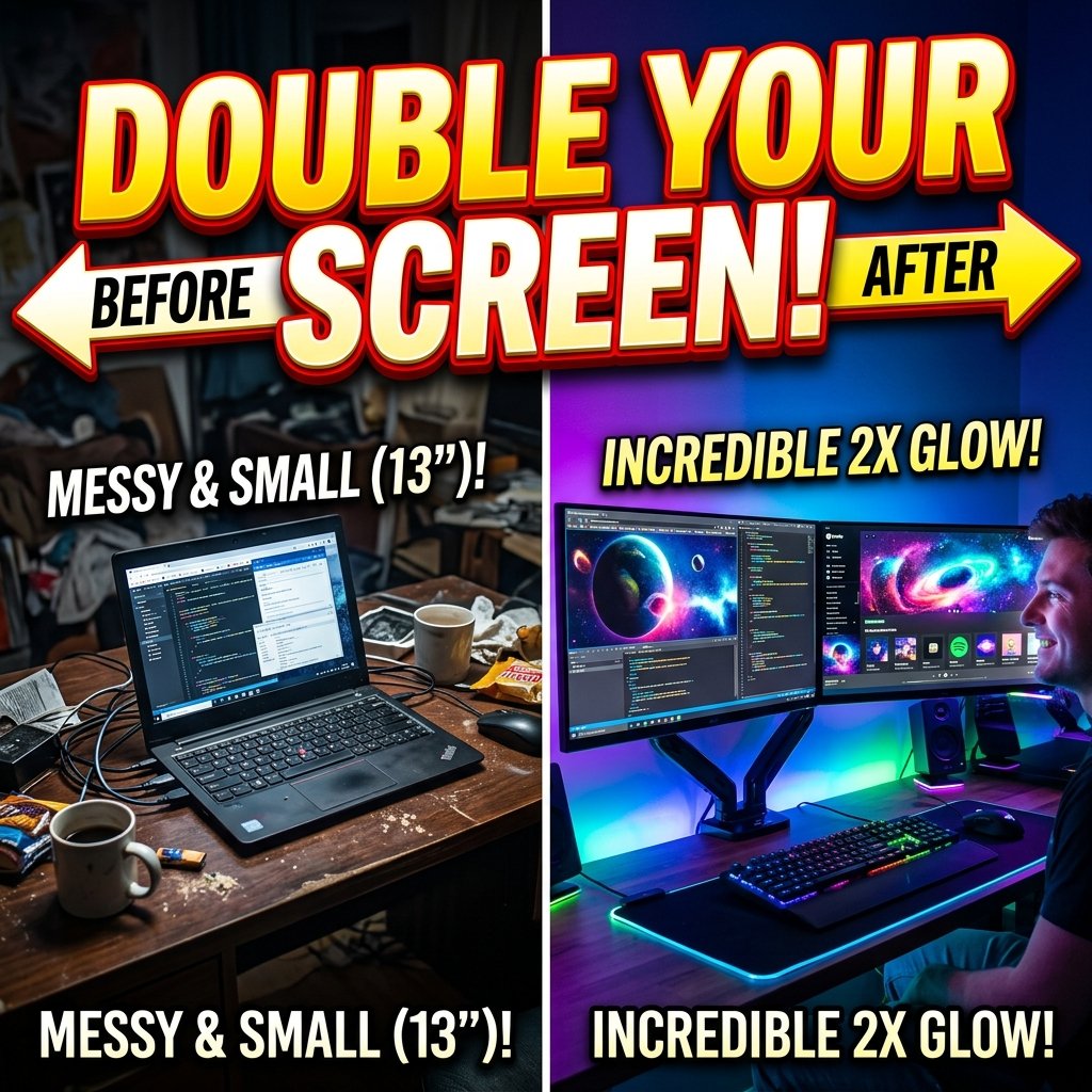 Dual Monitor Remote Work Setup - Double Your Screen Clickbait Style