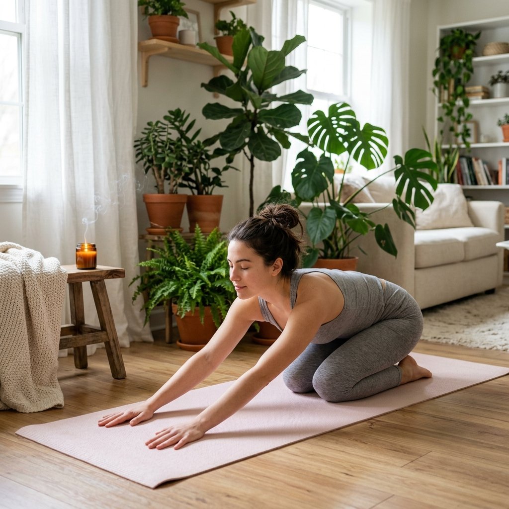 Gentle Yoga for Cycle Syncing Workout woman doing gentle yoga during the follicular phase of cycle syncing