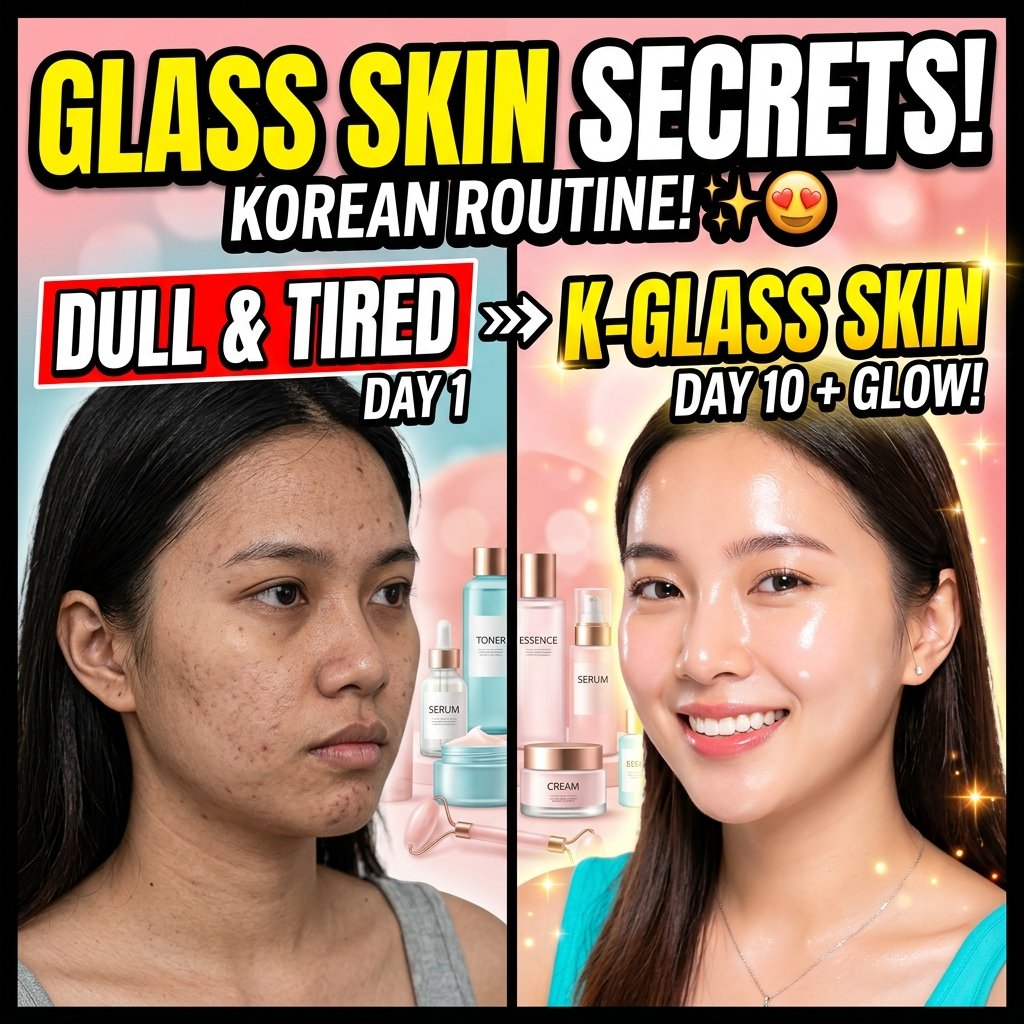 korean glass skin routine steps flatlay