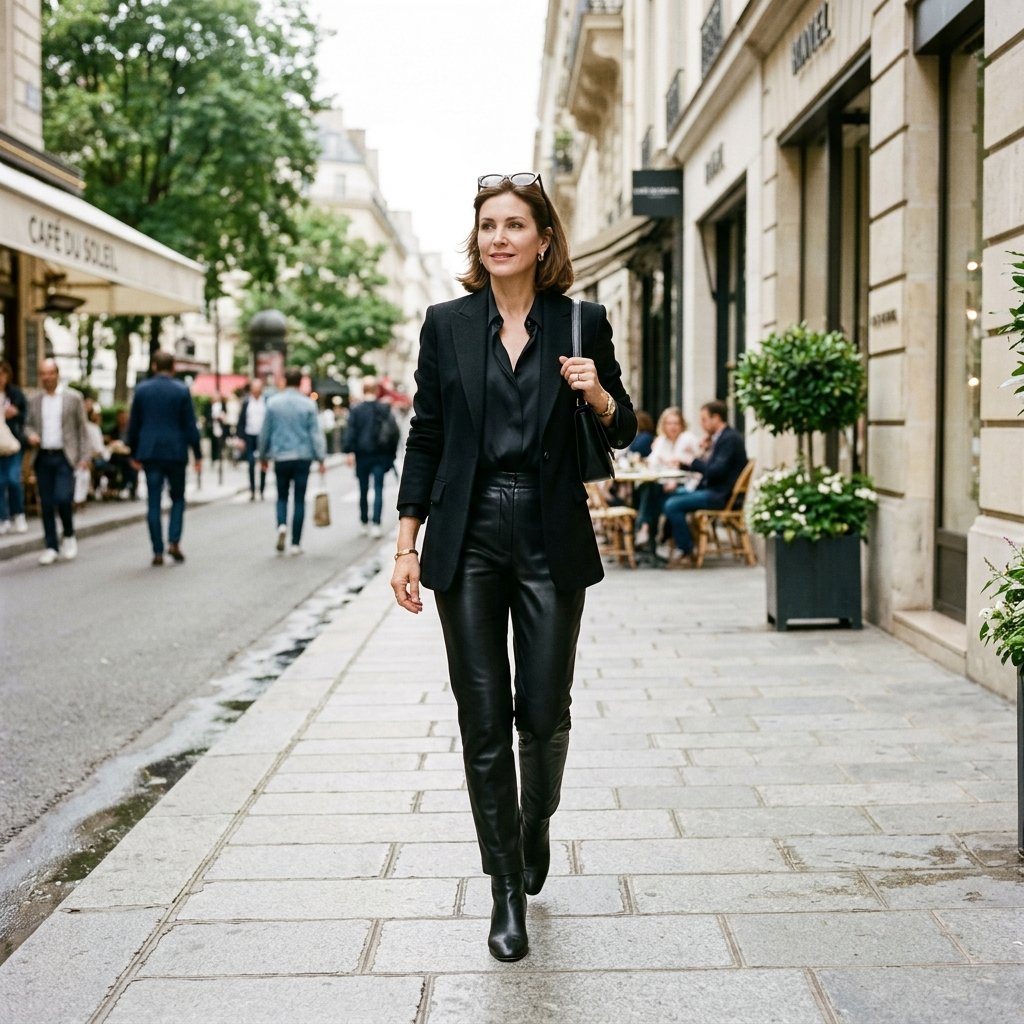 classic all black outfit