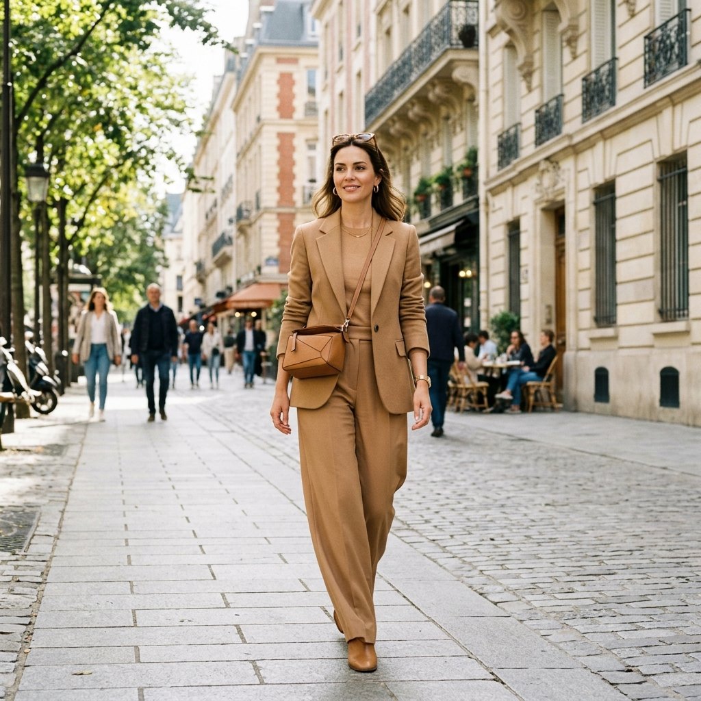 camel monochromatic outfit ideas street style