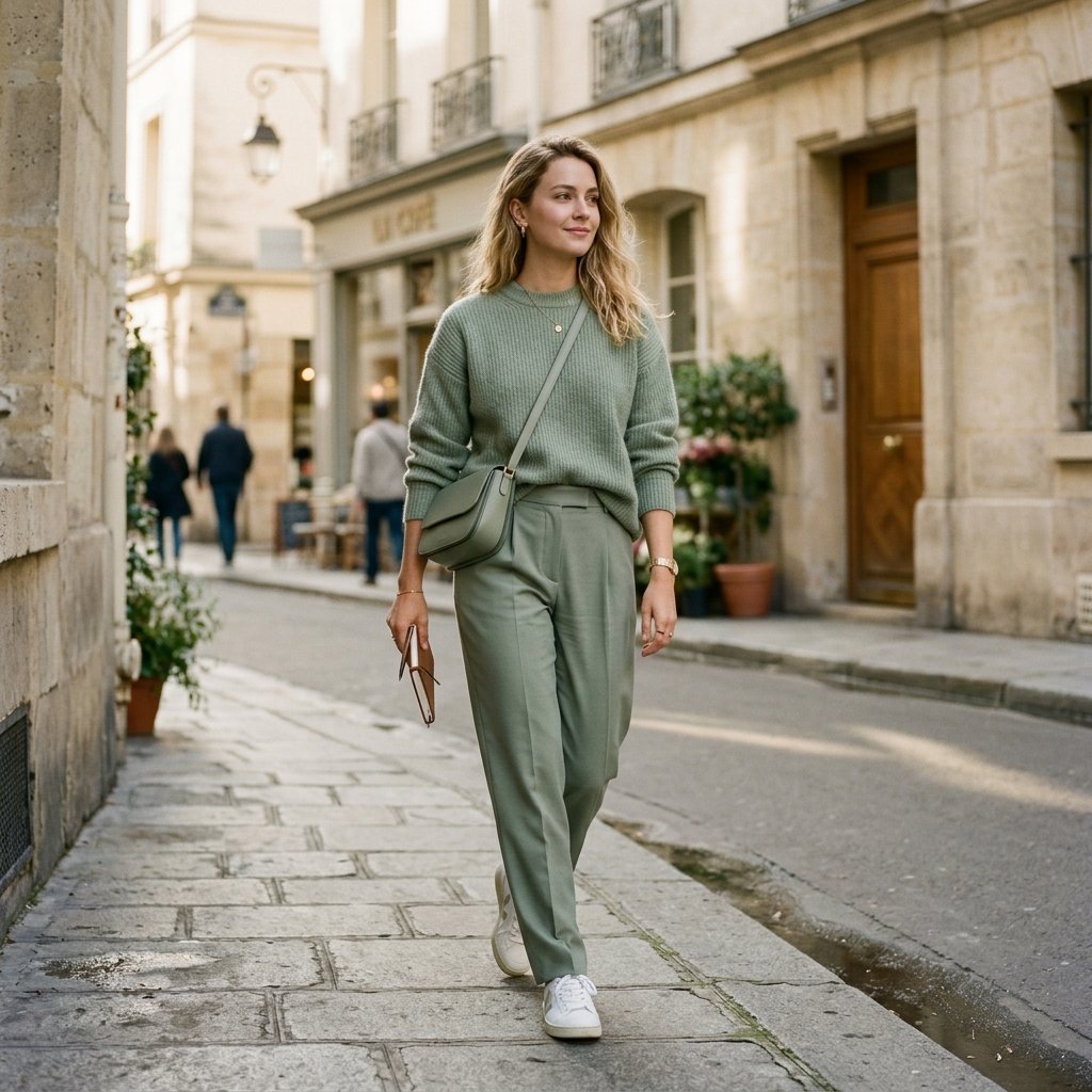 sage green monochromatic outfit ideas
