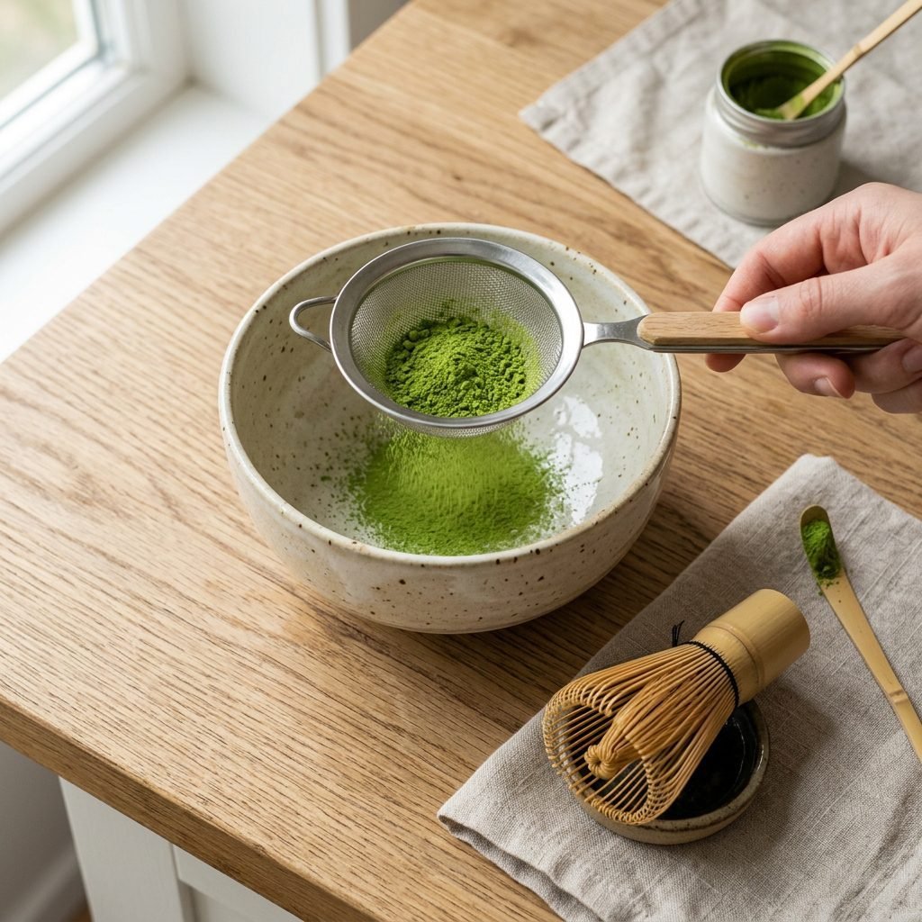 how to make a matcha latte by sifting powder