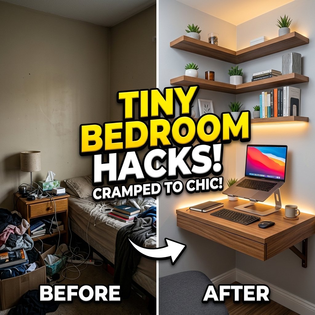 Small Bedroom Remote Work Setup - Space Saving Hacks Clickbait Style