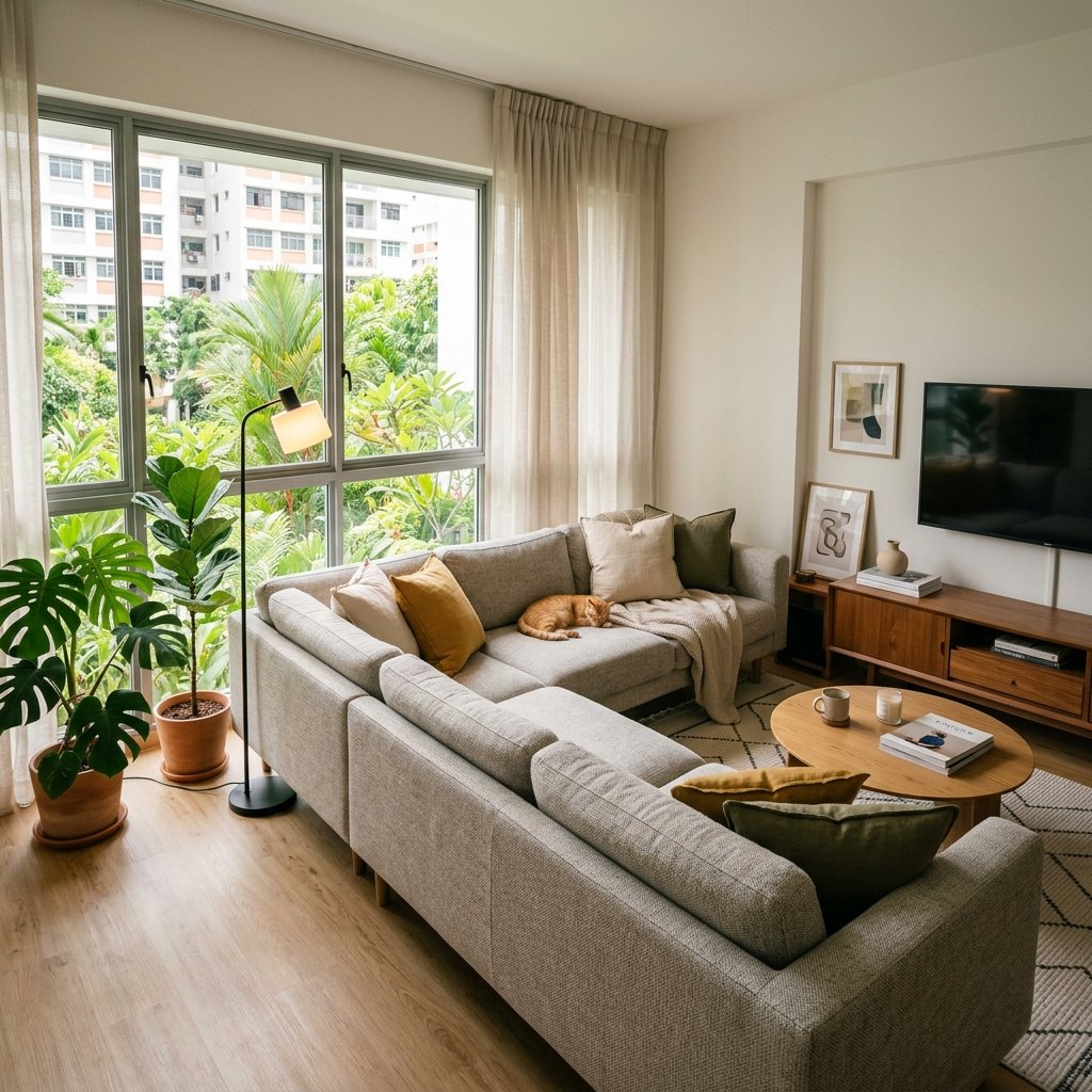 L shape sectional sofa in singapore in HDB layout