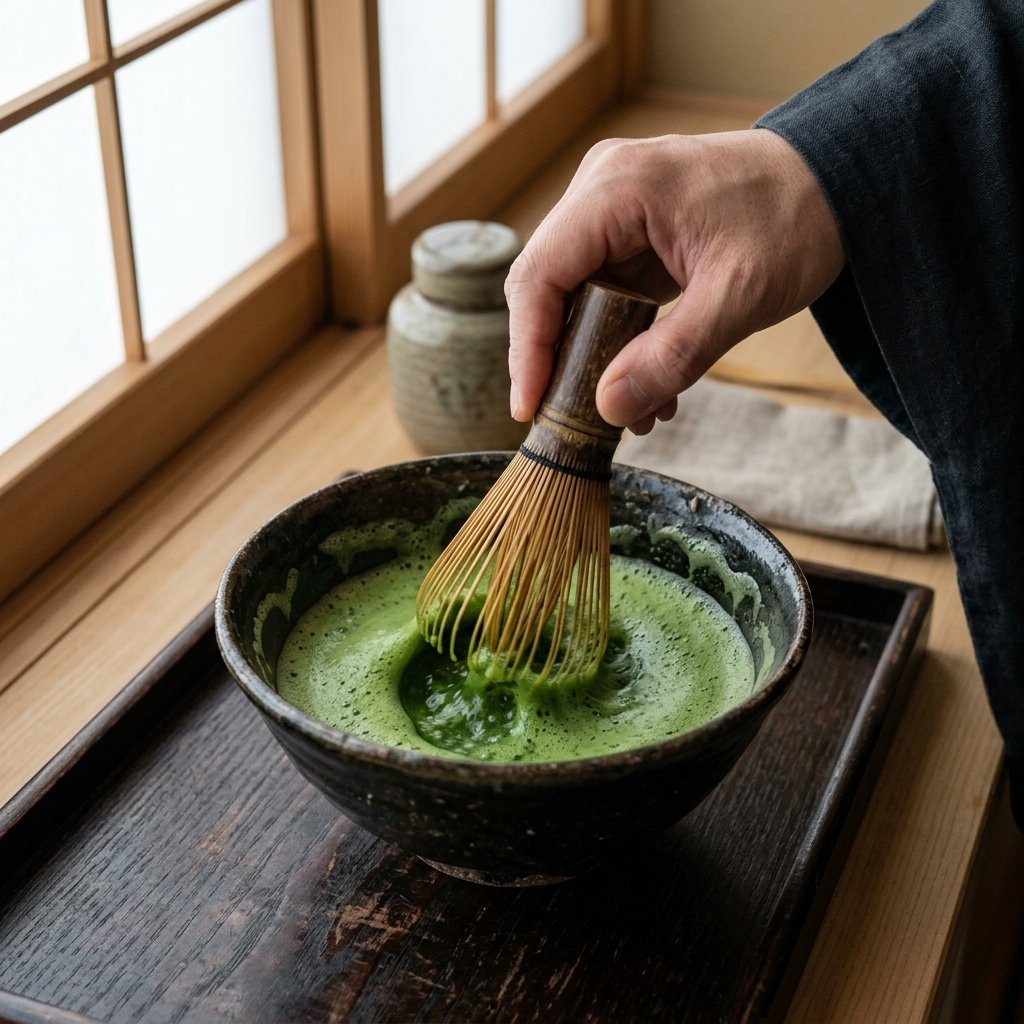 how to make a matcha latte by whisking in a bowl
