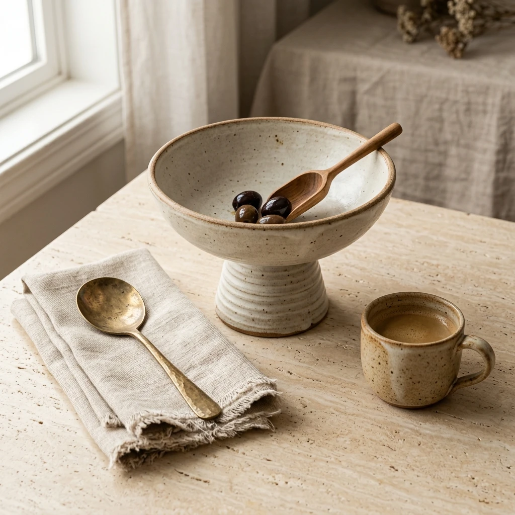 Visual merchandising photography showing spatial scale and texture for home decor e-commerce